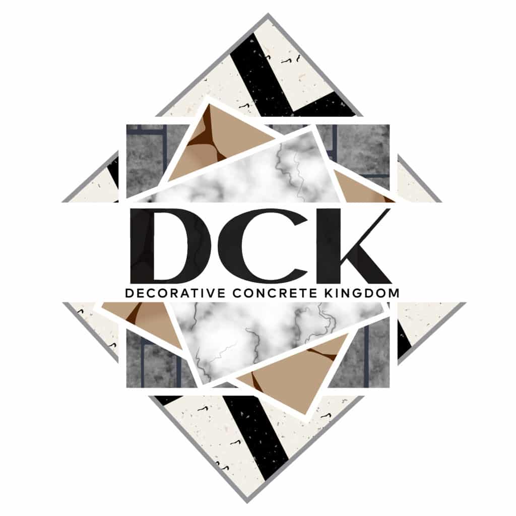 Decorative Concrete Kingdom Logo featuring bold typography, regal design, and a crown symbol, with a color palette of gold, black, and earthy tones, representing elegance, power, and nature, and showcasing the versatility and beauty of decorative concrete.
