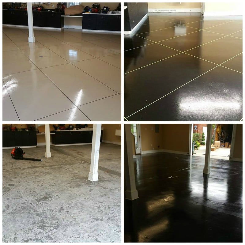 Industrial Poly Floor with a smooth and glossy surface in shades of gray. The flooring is highly durable and ideal for commercial and industrial settings, providing a polished and finished look to the space.