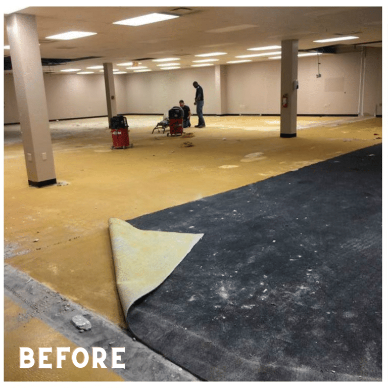 Image of an uncoated industrial poly floor with a matte finish. The surface has a slightly rough texture with natural variations in color, showcasing wear and tear from heavy use.