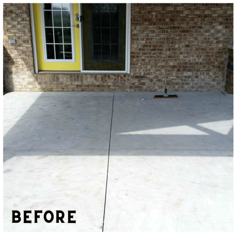 Image of a bare and uncoated stamped concrete patio with a rustic wood grain pattern, showcasing natural variations in color and texture.